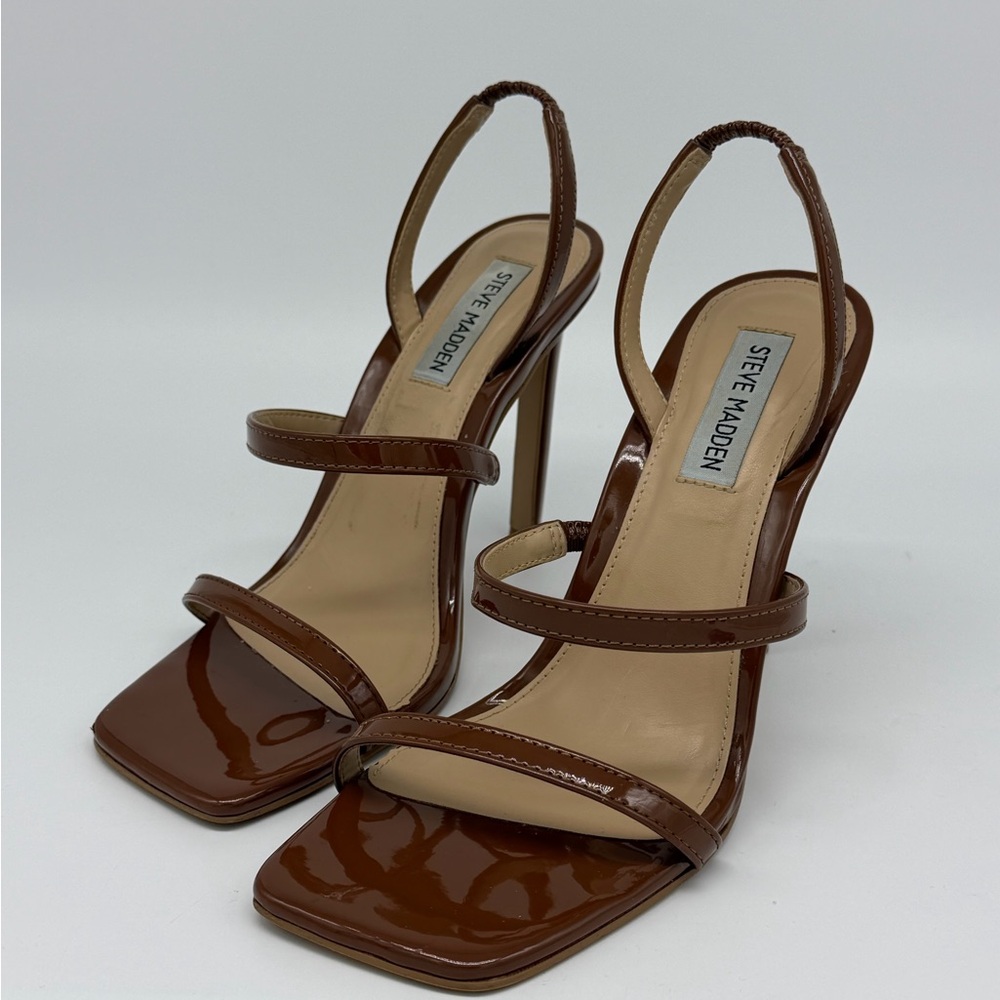 Steve Madden Brown Patent Strappy Slingback Heels